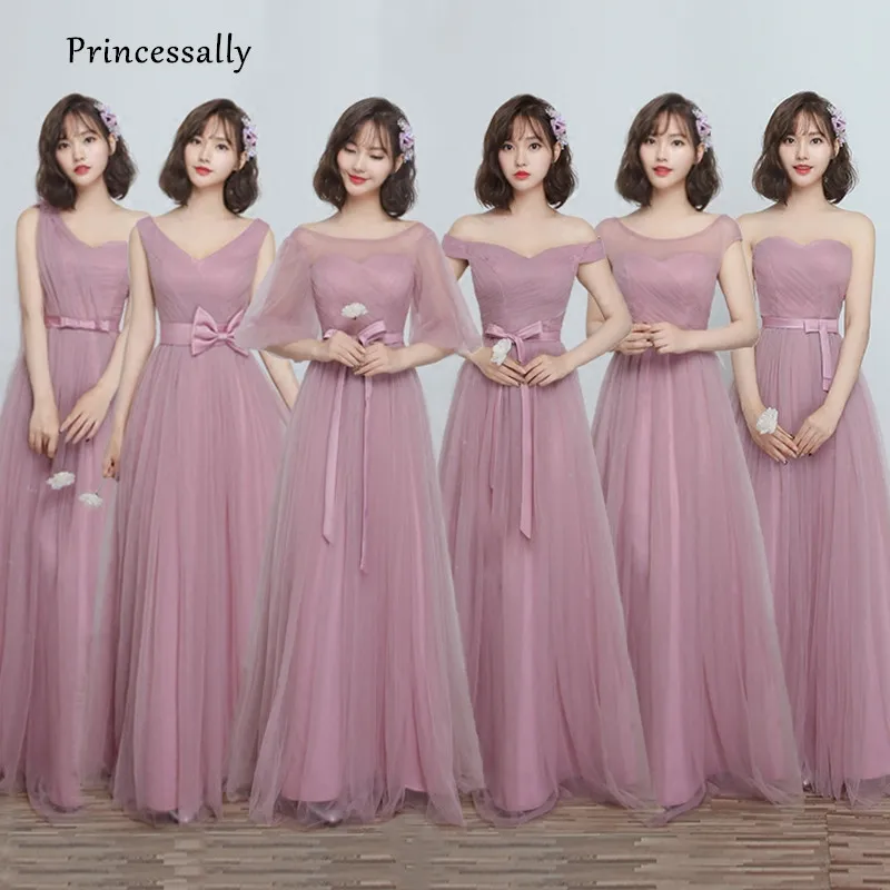 Robe De Soriee новые платья подружки невесты пыльное длинное ТРАПЕЦИЕВИДНОЕ ПЛАТЬЕ с вырезом лодочкой дешевые вечерние платья на выпускной под 50 Vestido Boda Longo