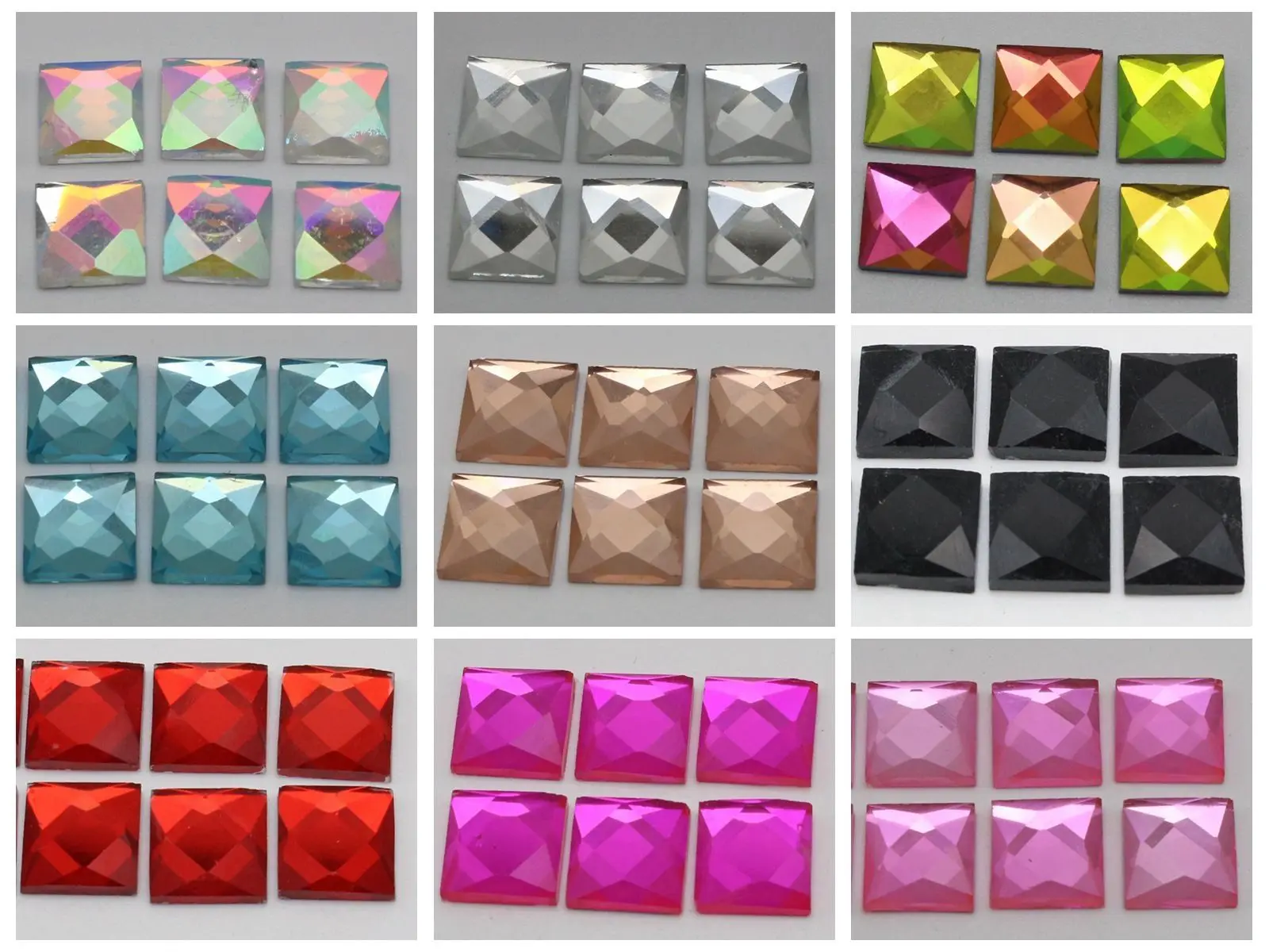 

100 Faceted Square Flatback Glass Crystal Rhinestone Gems 10X10mm Color Choice