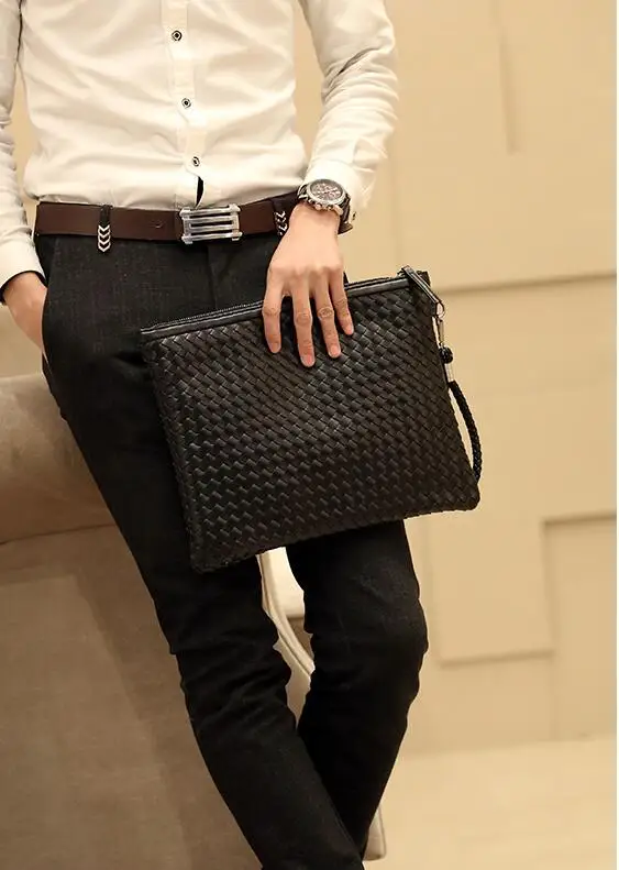 

New Fashion Men Bag Woven Clutch Envelope Handbag Female Shoulder Bag Unisex PU Leather Daily Bag women luxury Free Shipping