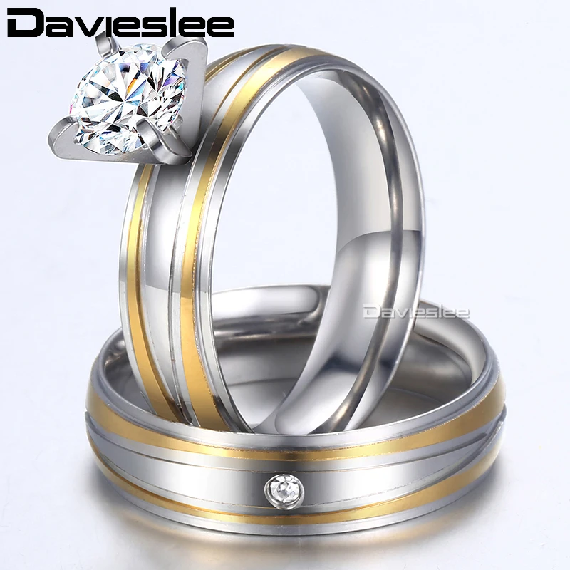 Davieslee обручальное кольцо Набор для Для мужчин женщин Обручение группа