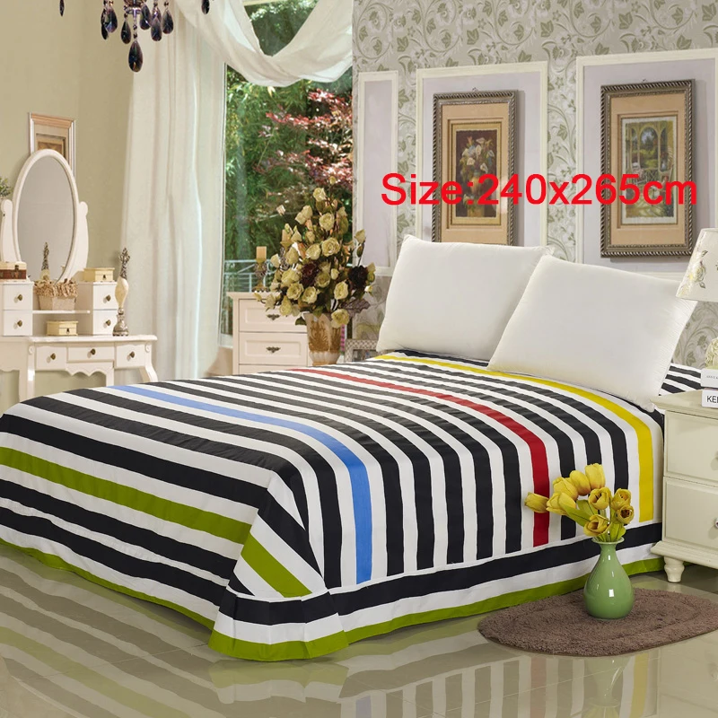 DecorUhome постельное белье из хлопка, домашний текстиль, покрывало для кровати, плоский лист, Королевский размер, Полоска, простыня, мягкое теплое постельное белье