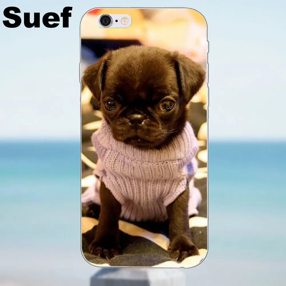 TPU узор Розовый Мопс Собака Мода анимель для iPhone 4 4S 5 5S 5C SE 6 6S 7 8 Plus X Samsung Galaxy J1 J3 J5 J7 A3