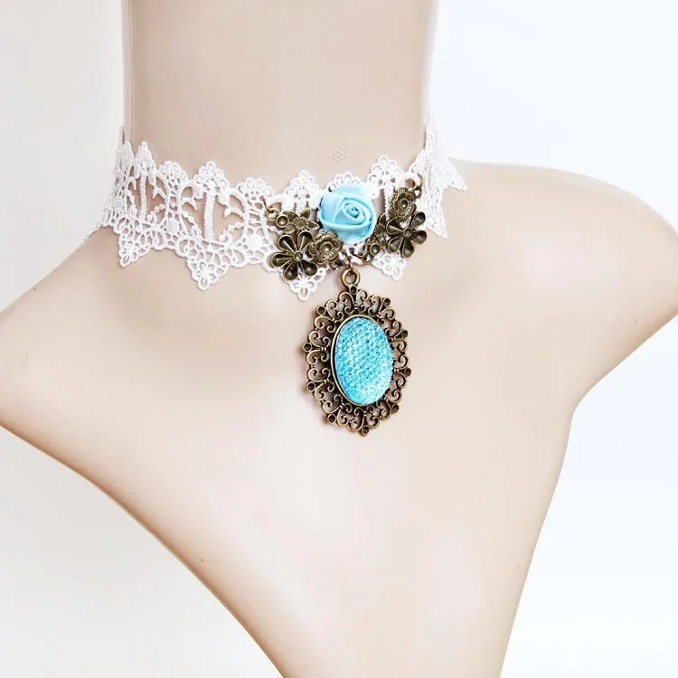 Ожерелье принцессы сладкой Лолиты белое кружевное ожерелье с розой небесно