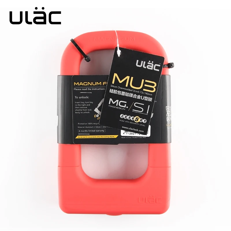 Red ULAC замок для велосипеда с 3 Ключи безопасности Противоугонный велосипедный замок алюминиево-магниевого сплава Сильный замок для велосипеда мотоцикла цикла u-образный замок - Цвет: Red