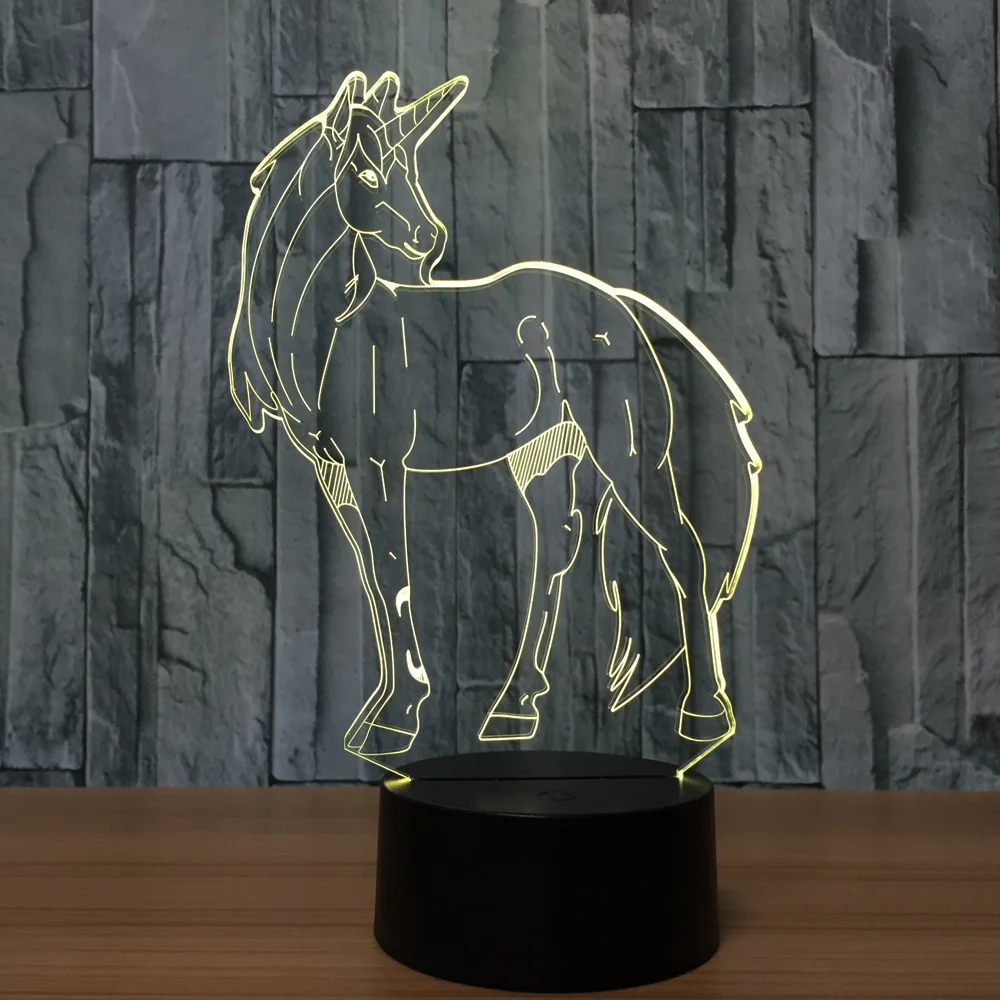 Светодиодный ночник с единорогом 3D светильник RGB 7 цветов сенсорная Настольная