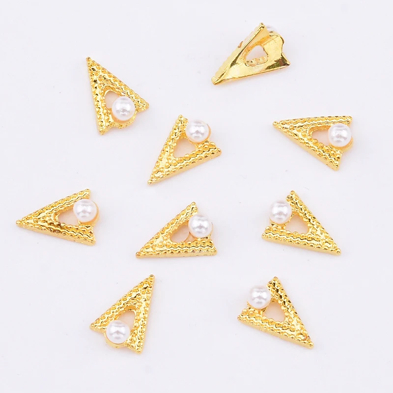 10pcs Gold metal nail decorations geometrical nail stone nagel steentjes pearl rhinestone japanese art jewelry styles TCJ127