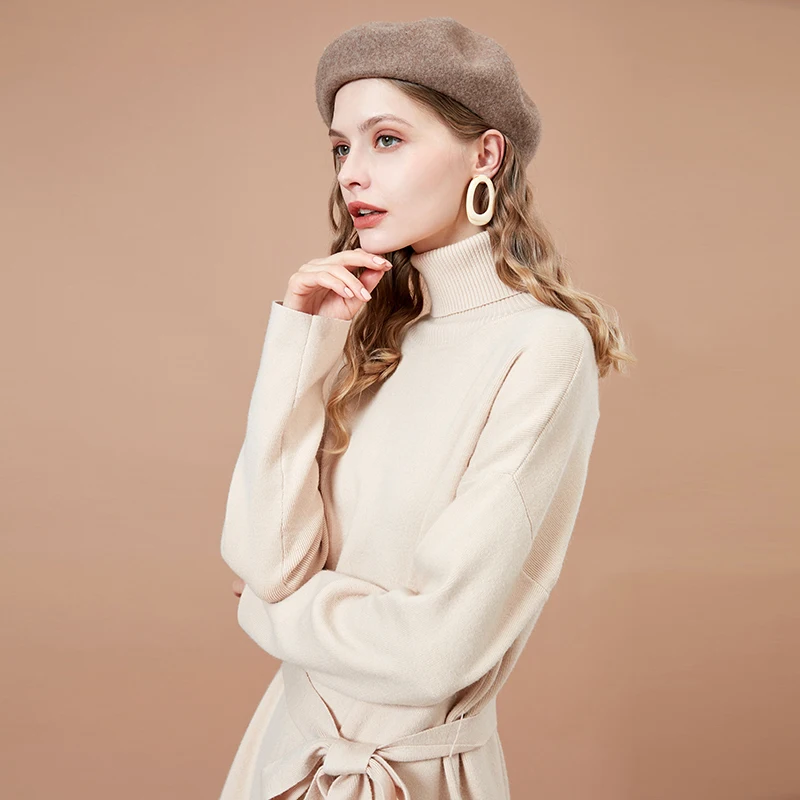 Женское платье с высокой талией ARTKA синее однотонное высоким воротником и поясом