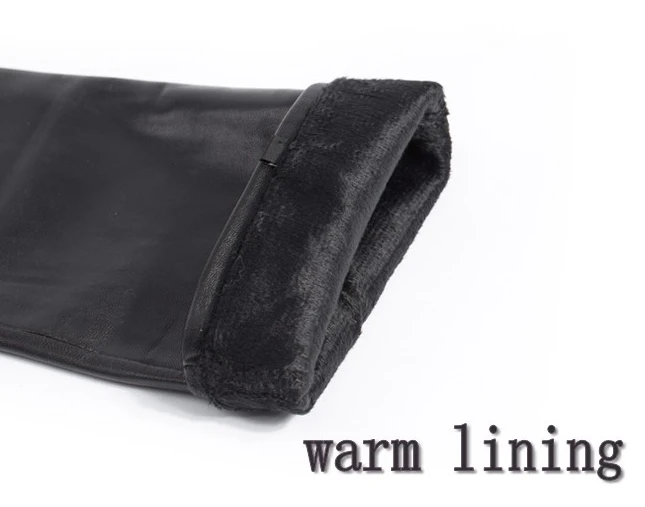 warm lining Женские очень длинные модные перчатки из натуральной овечьей кожи черного цвета - Цвет: warm lining