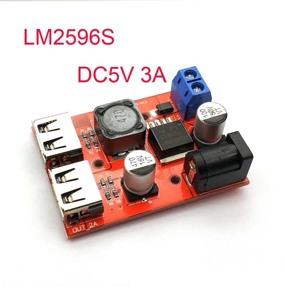 

LM2596 LM2596S Dual USB DC-DC 9V 12V 24V 36V to 5V 3A Step Down Buck Converter Board Car Charger Solar Power Supply Module