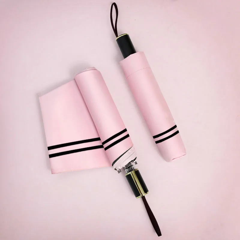 Pink stripe Креативный простой зонт, трехскладной, неавтоматический, твердый и в полоску, 8 костей, Зонт от дождя, для женщин и мужчин, в солнечную и дождливую погоду - Цвет: Pink stripe