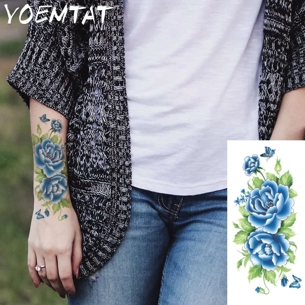 

Red roses flowers arm shoulder tattoo stickers flash henna tattoo fake waterproof temporary tattoos sticker women on body