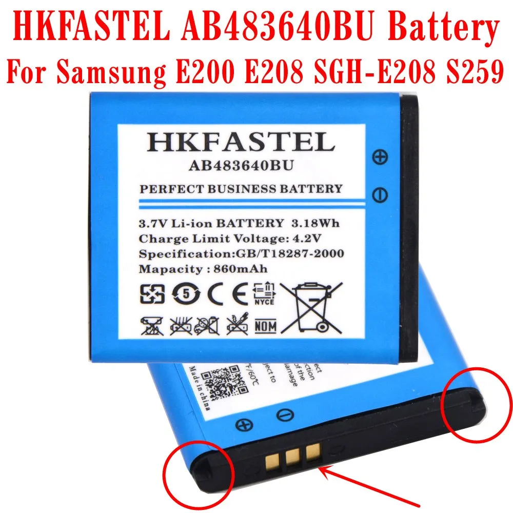 HKFASTEL Новый AB483640BU AB483640CC AB483640DE AB483640DU мобильного телефона Батарея для samsung E200 E208 SGH