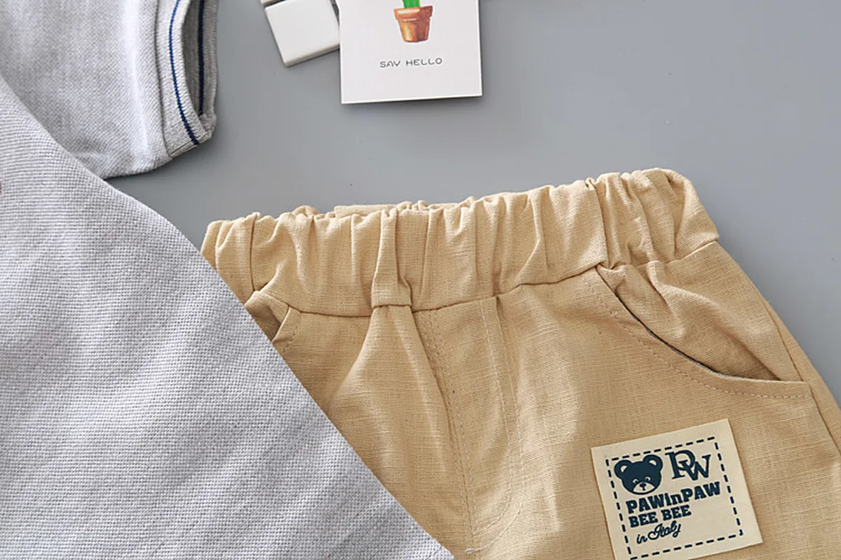 Хлопковый комплект одежды для маленьких мальчиков летняя футболка с отложным