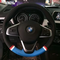 shining wheat black blue genuine leather car steering wheel cover for bmw x1 220i 218i 225xe