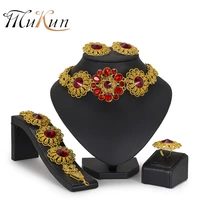 mukum dubai glamour women jewelry set red big crystal necklace italian luxury bridal wedding jewelry african beads jewelry set