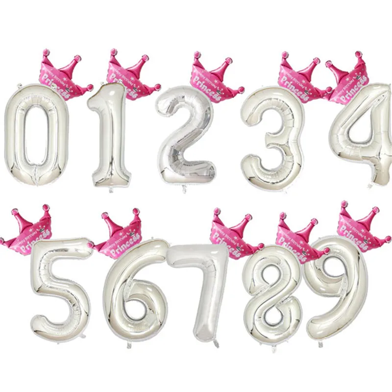Pink Sliver 0-9 40 дюймов, для детей 0, 1 2 3 4 5 6 7 8 9 шара с цифрой принцессы Милые шляпки короны для Детей шар первый день рождения для мальчиков и девочек вечерние детские праздничные шары Декор - Цвет: Pink Sliver 0-9