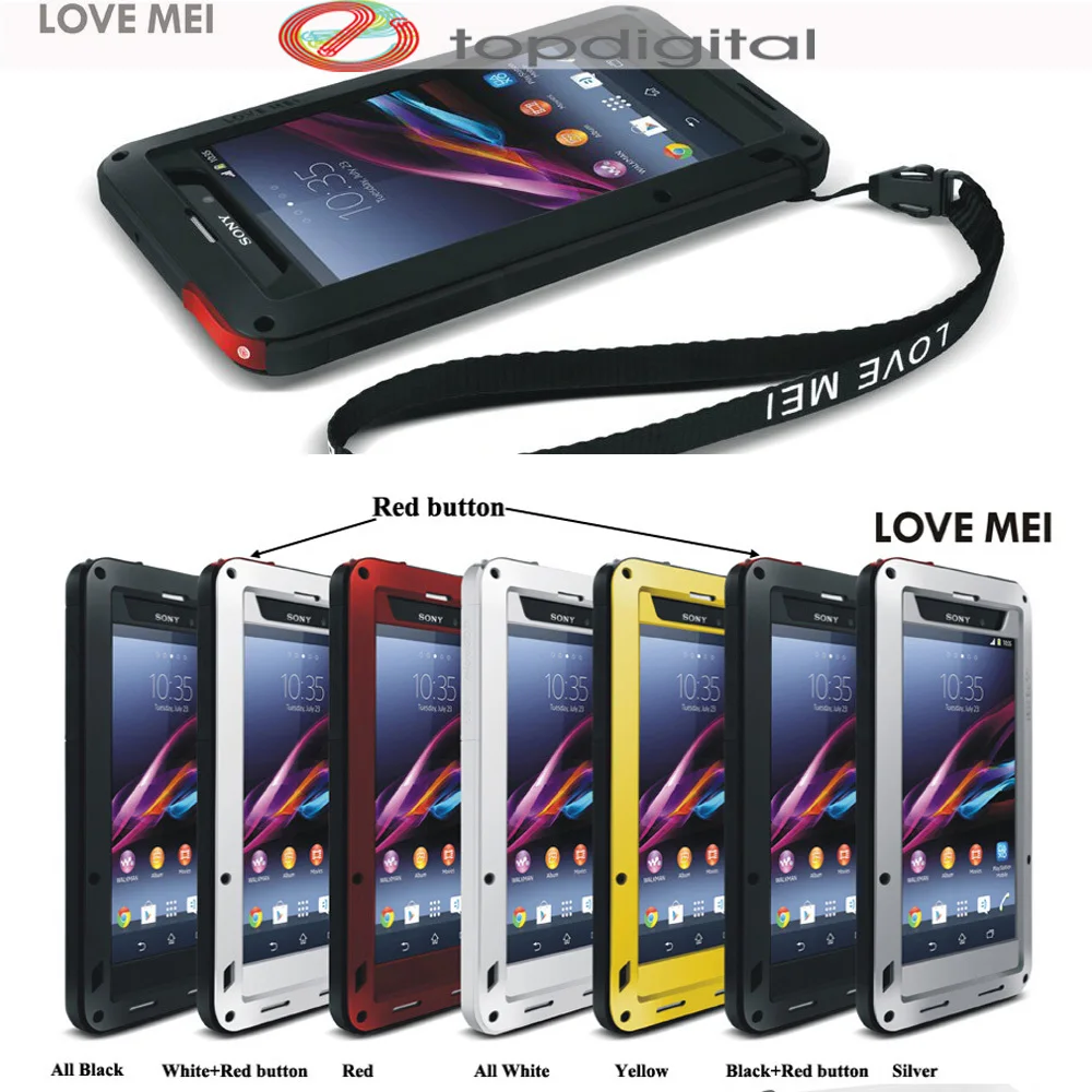LOVE MEI for SONY Z1 Shockproof Case Xperia L39h Waterproof Shock Proof Armor Aluminum Metal Cover Tempered Glass |