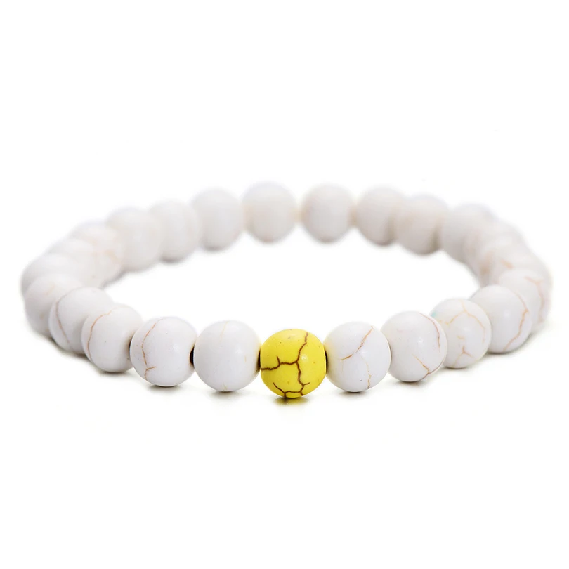 Летний стиль 8 мм желтый и белый со вставками из натурального камня браслет для