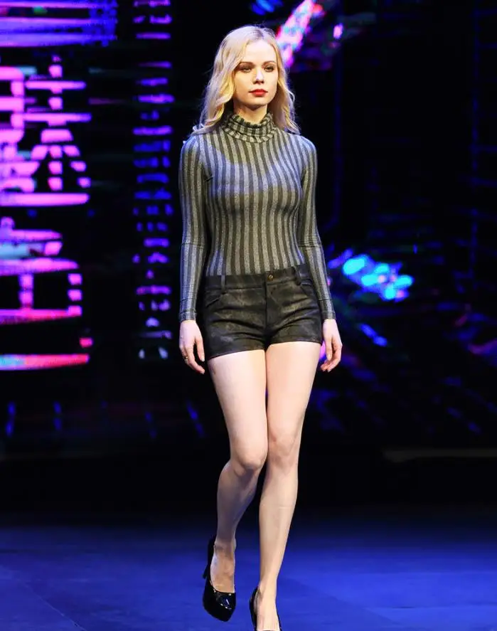 Women Lady Sexy Leotard Long-sleeved High-necked Slim Tight Stretchy One Piece Siamese Silver Elastic Stylish | Женская одежда