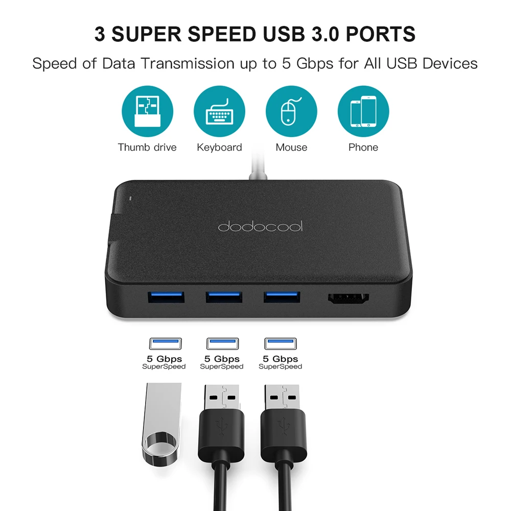 USB концентратор dodocool с Type C на 3 0 HDMI RJ45 Thunderbolt адаптер для MacBook Pro Huawei P20 / 0|USB-хабы| |