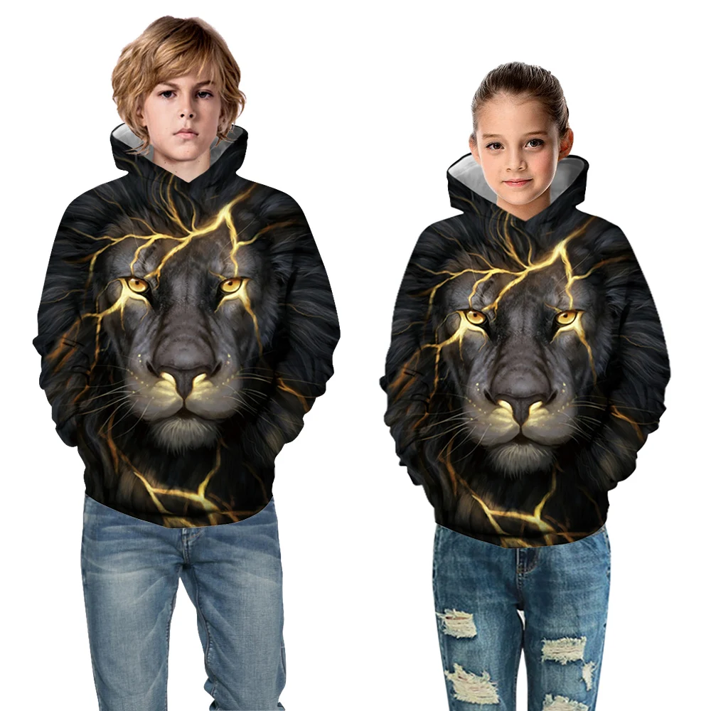 

Children Hooded Long Sleeve 3D Digital Print Lighting Lions Pullover Hoodies Casual Fashion Boys and Girls 3D Hoodies