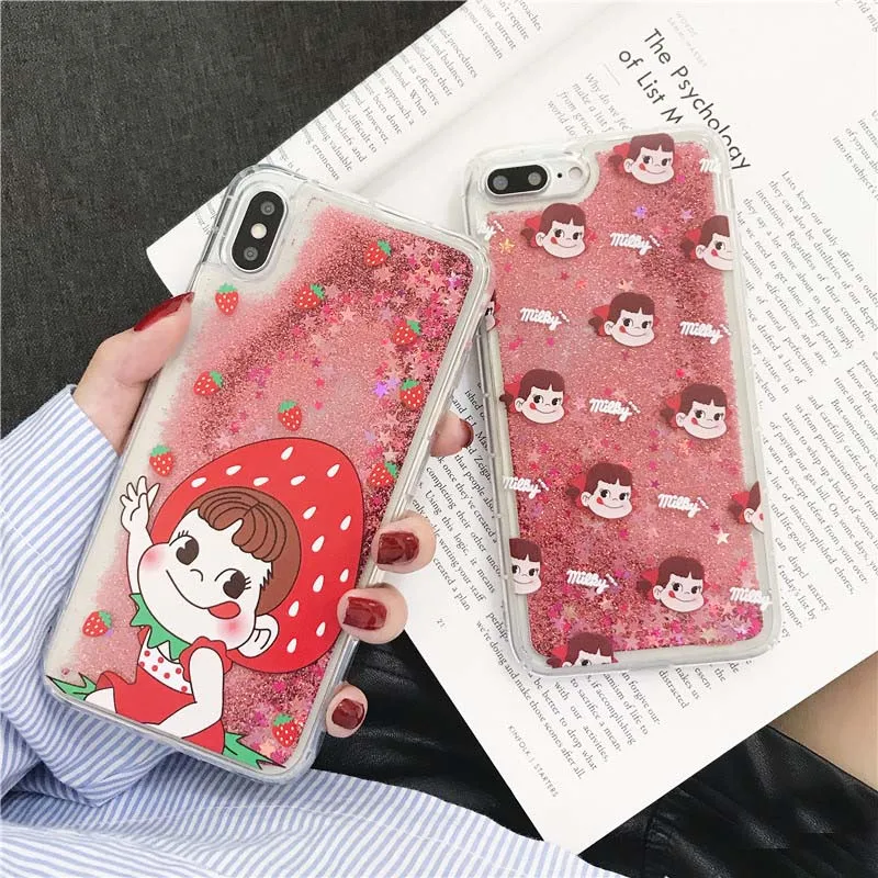 JIBAN Korea Cute Cartoon Phone Case for IPhone 8Plus Fashion Liquid Quicksand Soft Back Cover Iphone XS MAX/XR 6 6s 6plus 7 |