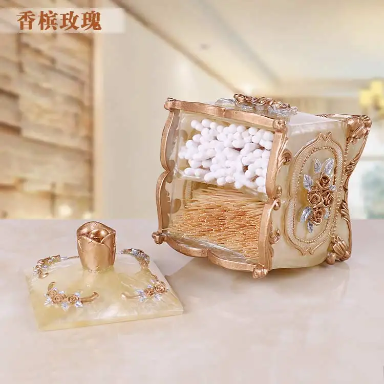 

European Double Box Cotton Swab Tube Toothpick Box Multifunctional Cotton Pad Storage Box Automatic Press Toothpick Box