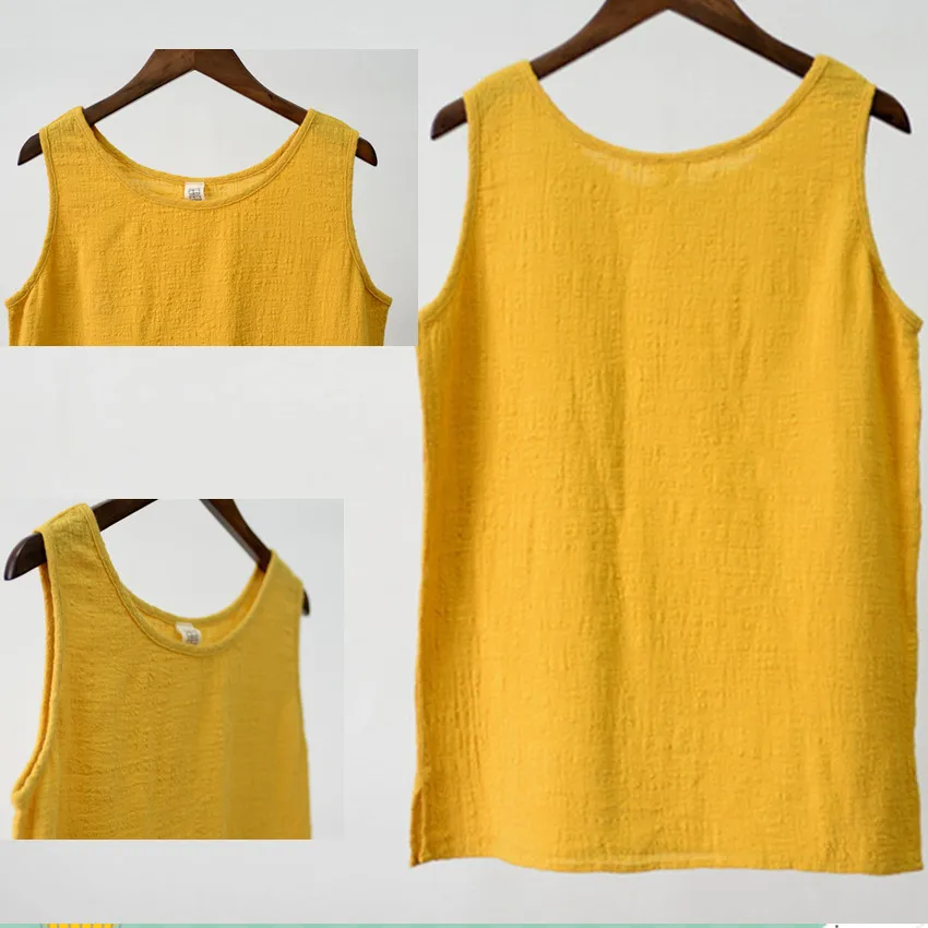 Женские хлопковые майки без рукавов однотонные свободные мягкие из хлопка и льна