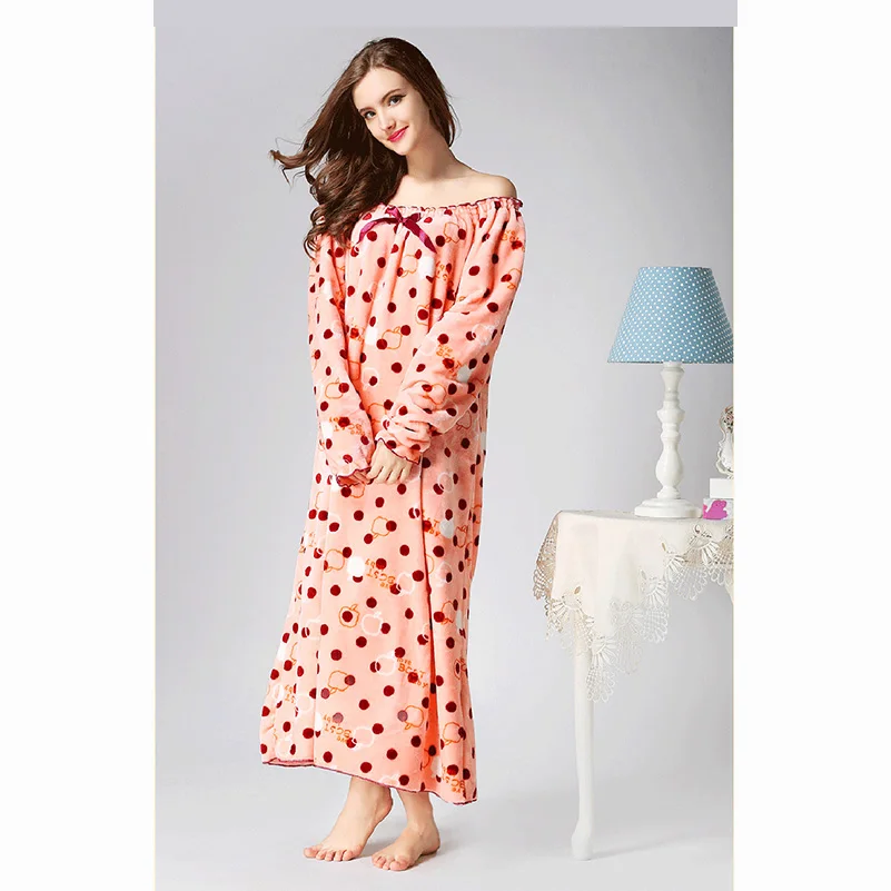 for new ins Autumn Winter Women Nightwear Dress Velvet Long Sleeve Flannel Sexy Nightgown Sleepwear Plus Size | Женская одежда