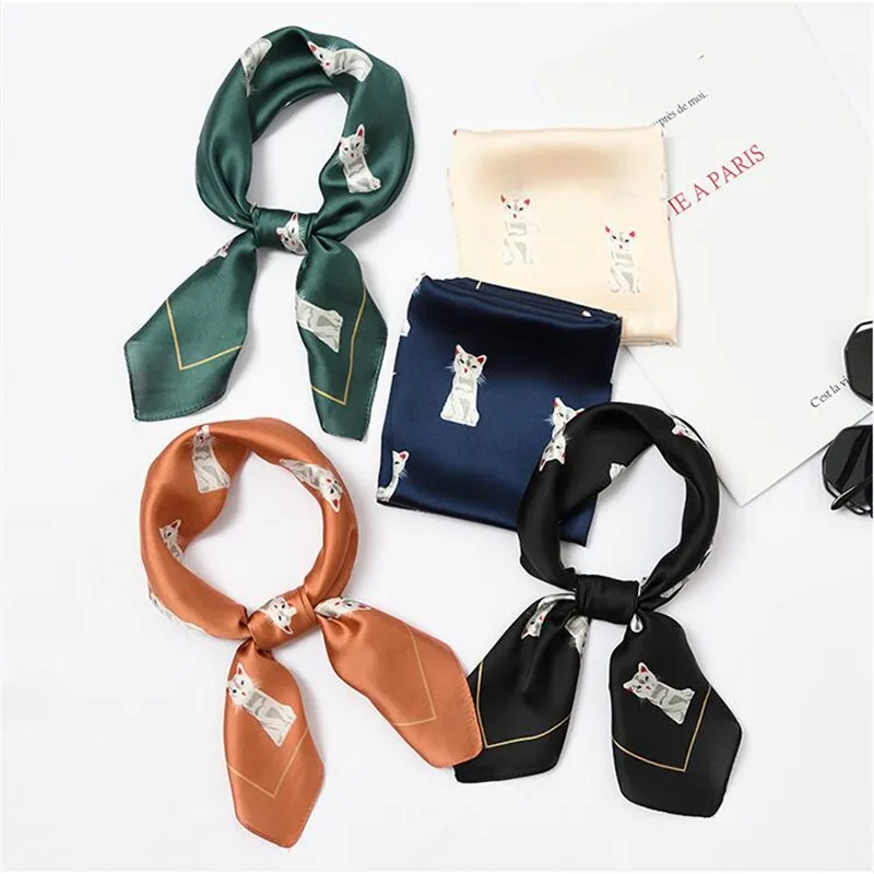 

60*60cm Silk Scarf Women New Small Square Scarf Spring Summer Animal Cute Decoration Head Scarf Bag Adornment Neck Scarves