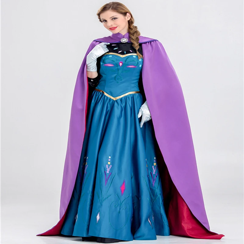 

Frozen Anna Princess Elsa queen Adult Halloween costume princess long dress with long cloak role playing cosplay costume JQ-1025
