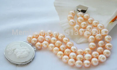 Free Shipping 3row 8" 10mm pink round freshwater cultured pearl bracelet | Bangles
