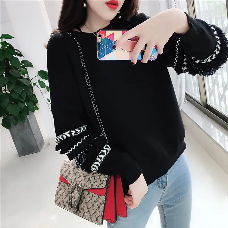 Winter Cashmere Sweaters Women Tassel Jacquard Knitted Pullover and Sweater Casual Loose pullovers knitwear Warm Femme Jumper | Женская