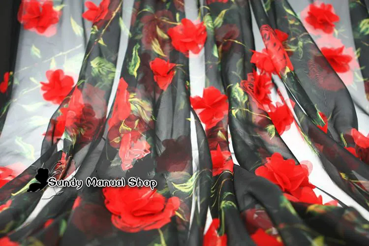 Черно-белая кружевная ткань T-stage 3D шифоновая с цветочным принтом шифоновое