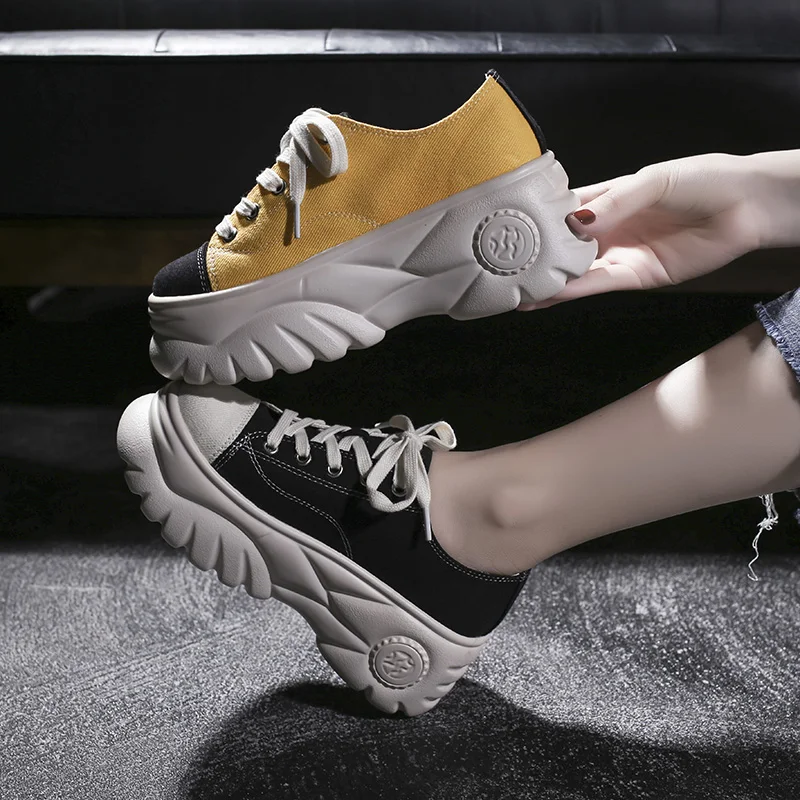 Женская парусиновая обувь на платформе кроссовки толстой подошве женская