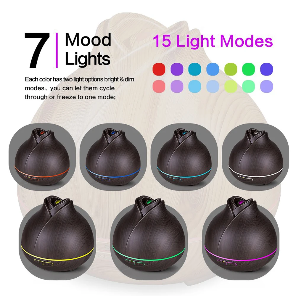 300ML Essential Oil Aroma Diffuser With Wood Grain Aromatherapy Ultrassonic Air Humidifier 7 Color LED Lights For Home | Бытовая