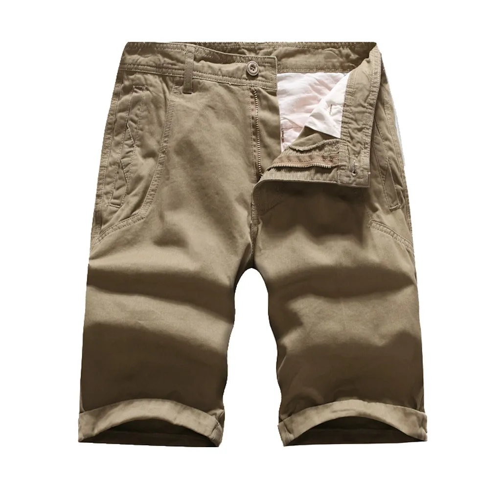 7153Khaki Для мужчин с карманами короткие штаны Повседневное однотонные Цвет Классический прямой крой джинсовые брюки штаны прямого кроя виды Цвет Шорты Calção Kurze шланг - Цвет: 7153Khaki