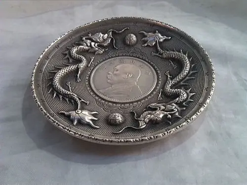 Продуманная китайская памятная монета miao silver-тарелка с драконом