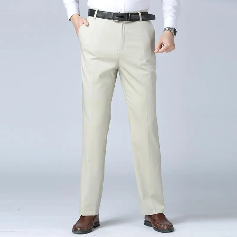 217 Beige White Простые Длинные Классические брюки обычные прямые деловые брюки мужские Базовые мужские штаны из хлопка - Цвет: 217 Beige White