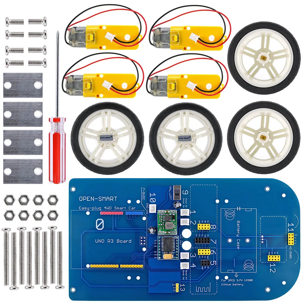 Открытый Смарт легко подключить 4WD SPP+ BLE последовательный Bluetooth управления резиновый колесный мотор-редуктор умный автомобиль комплект с учебником для Arduino UNO R3
