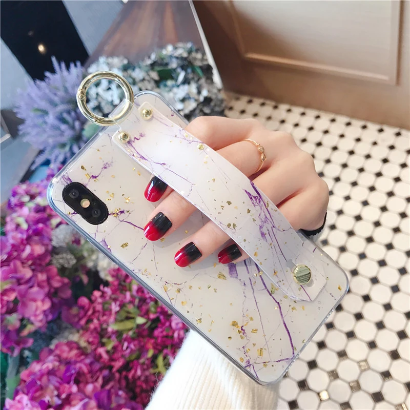 Dream Glitter Gold Marble Case with Wrist Holder for iPhone XS MAX/XR/XS/7 plus/8/6s plus/6 Cases Luxury Silicone Cover |