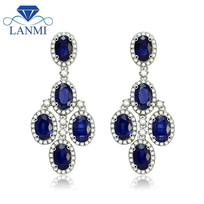 Серьги гвоздики из белого золота с натуральным сапфиром 4 Х6 мм|stud earrings|natural sapphire
