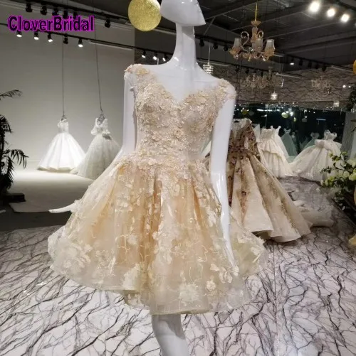 Cloverbridal шампанское Короткие Кружева без рукавов выпускной для девочек-подростков 9th платье Невидимый молния Назад для девочек подростков - Цвет: champagne