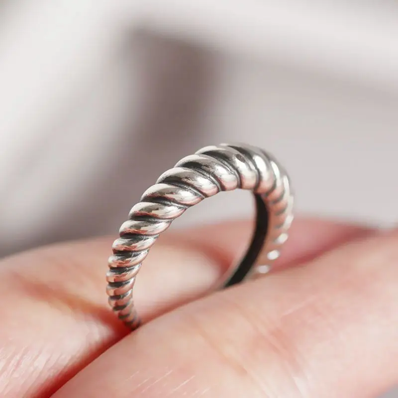 Silvology 925 Sterling Silver Twist Curved Surface Rings Vintage Weave minimalist For Women Retro Jewelry Gift | Украшения и