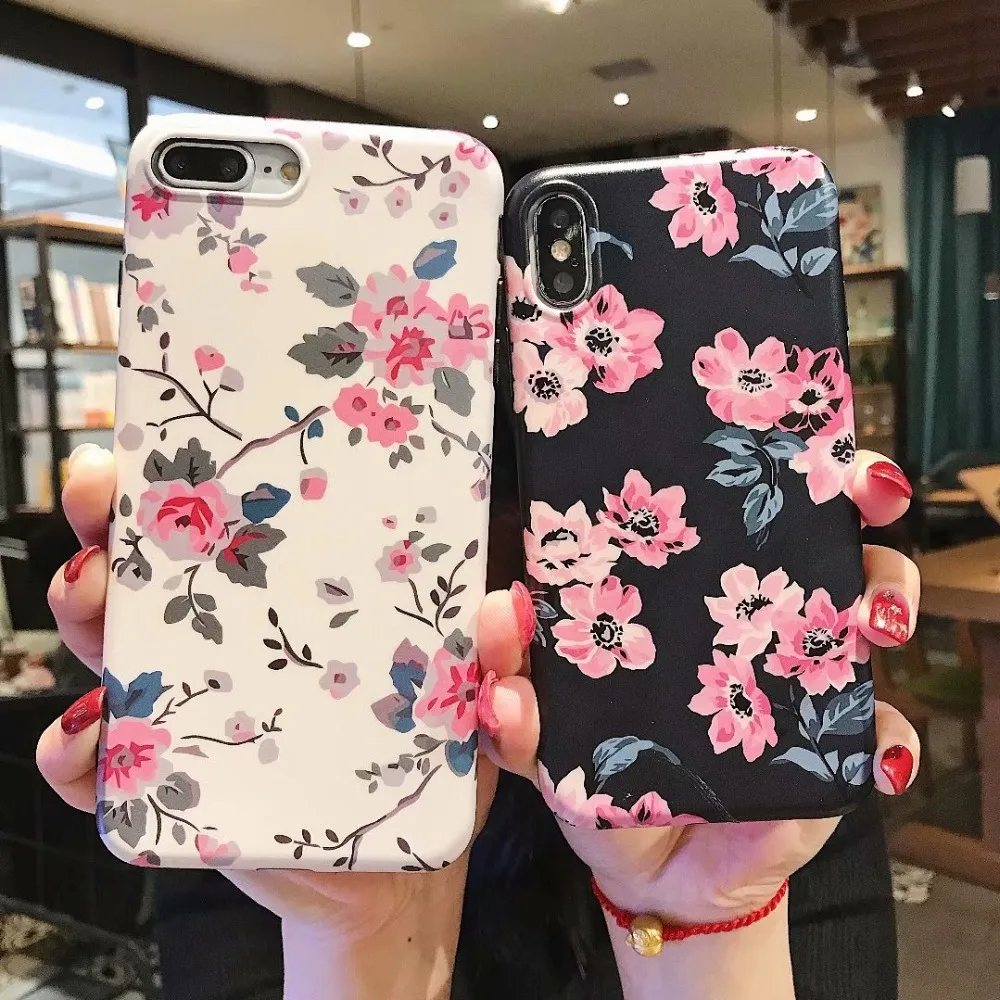 Ретро девчачий цветок Leafs Телефон чехол для iPhone 6 6s 7 8 Plus Матовый Мягкий
