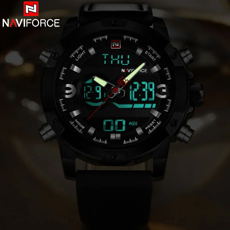 Мужские спортивные наручные часы naviforce Брендовые Часы с двумя дисплеями