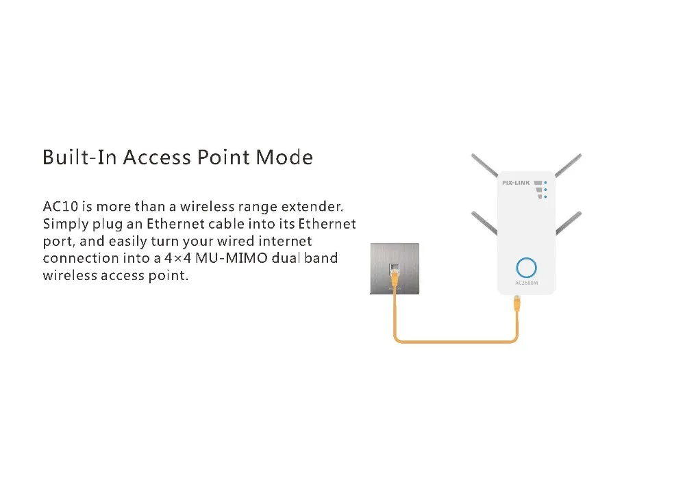 PIXLINK LV-AC10 гигабитный 2600 Мбит/с WiFi расширитель диапазона 4-поток двухдиапазонный WiFi одновременный 4x4 MU-MIMO Beamforming технология Новая