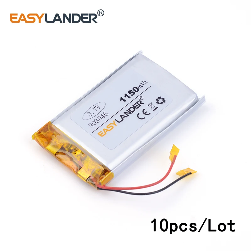 10 шт./лот 903046 1150 мм 3 7 в литий ионный полимерный аккумулятор для GPS DVR игрушки mp3 MP4 MP5