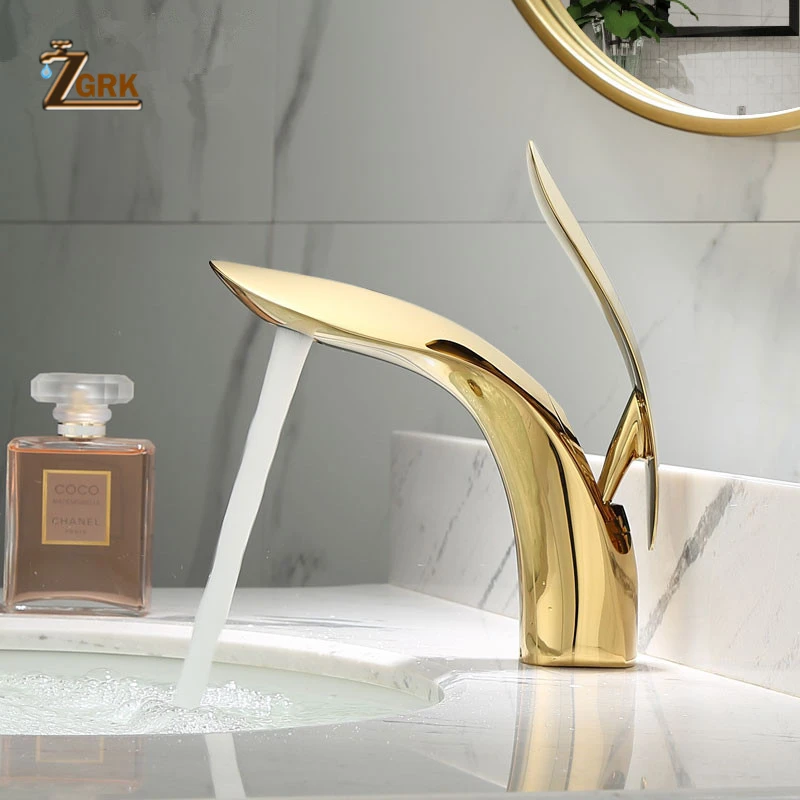 

Смесители для раковины ZGRK, элегантный кран для ванной комнаты, из латуни с золотистой отделкой, для горячей и холодной воды