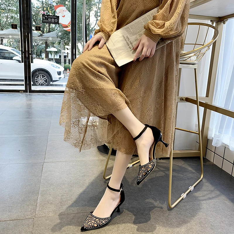 2019 Новое Открытое платье острый носок женские босоножки пикантные туфли с